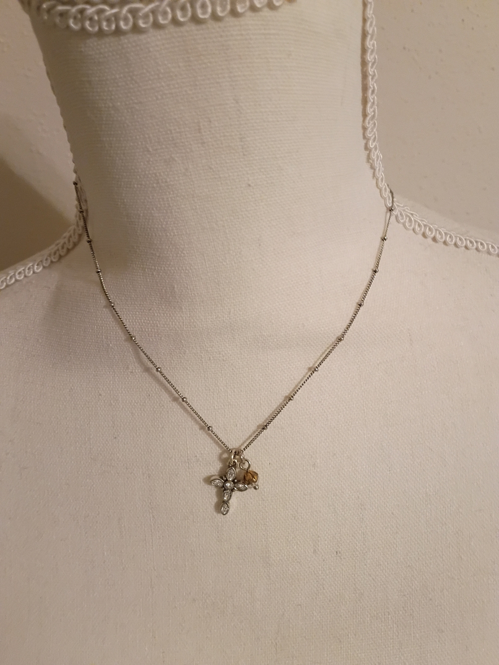 Brighton Silver Cross Pendant Necklace with Small Gold Accent